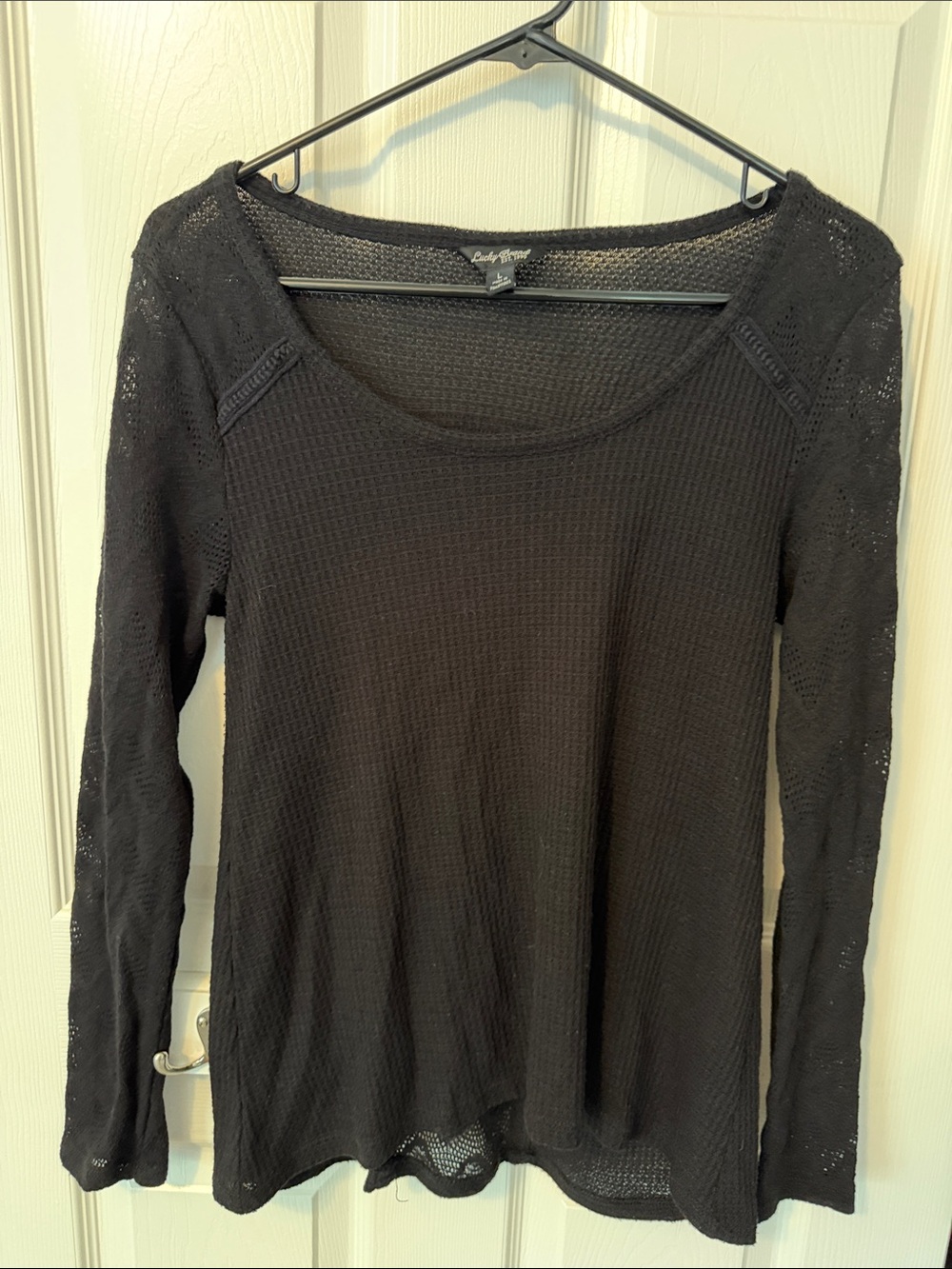 Lucky Brand Black Open-Weave Long Sleeve Tee LG but fits like medium
